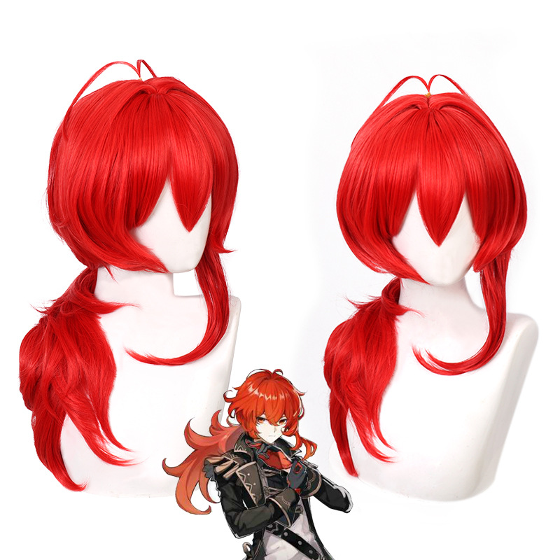 Travel Accessories For Men - Parrucca cosplay Genshin Impact Diluc Viaggiatore