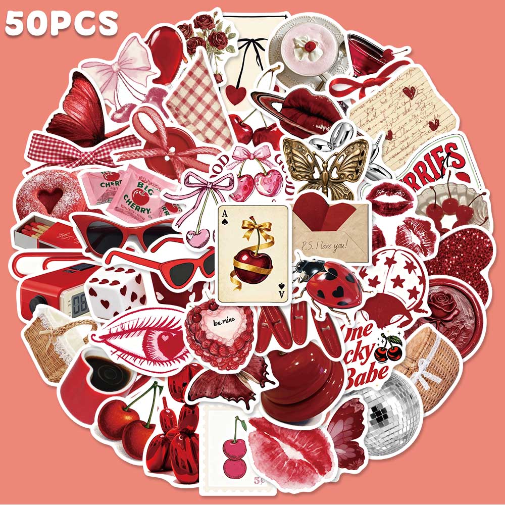 Sticker Luggage Decorative - 50 adesivi Graffiti color ciliegia, decalcomania