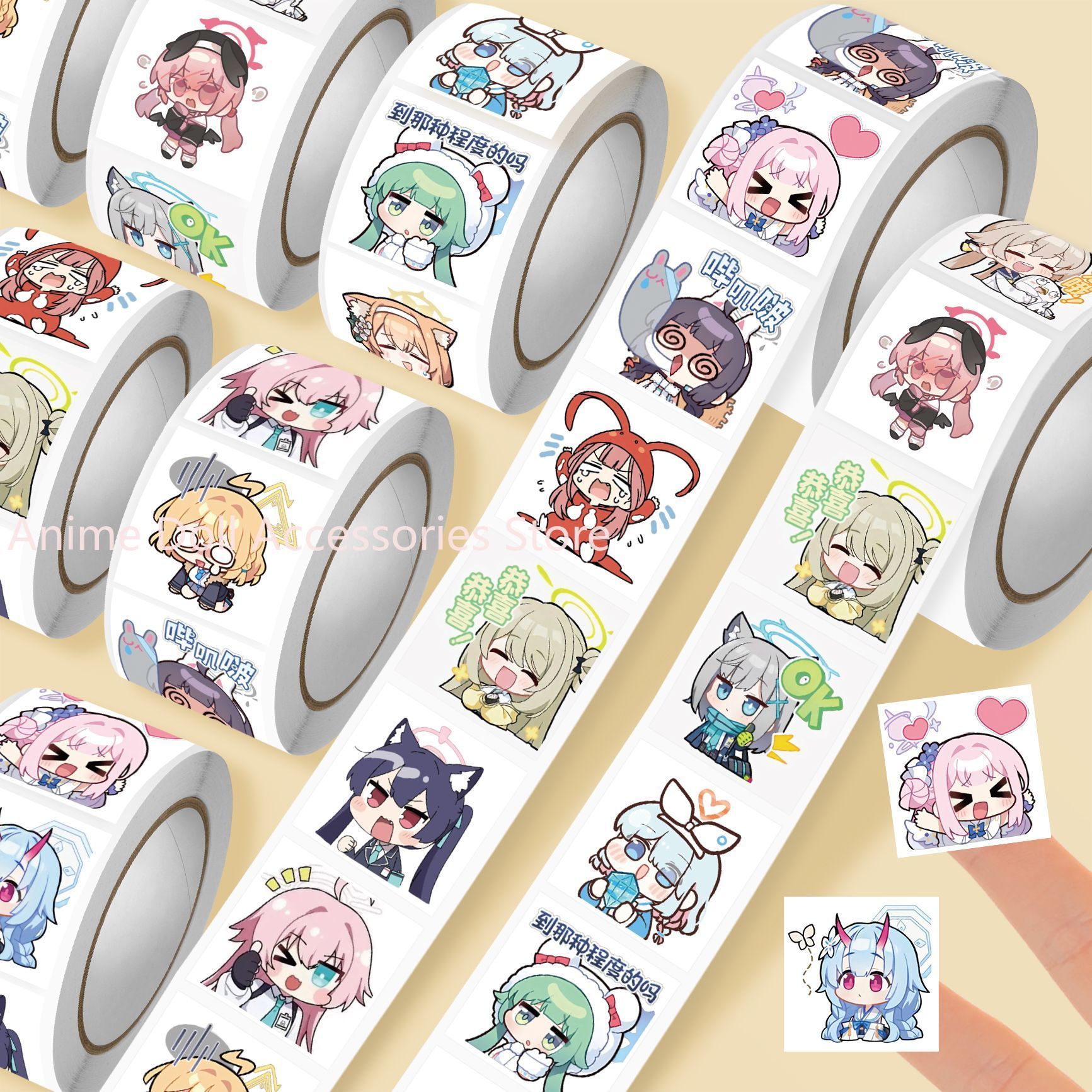 Sticker Luggage Decorative - 500 Pezzi/Rotolo Adesivi Kawaii Blue Archive